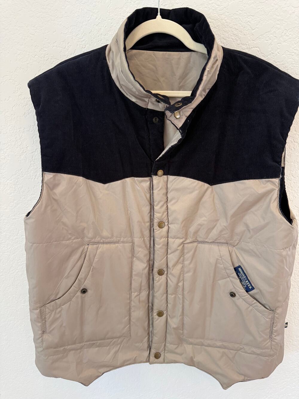 Moose Creek Mens XXL Reversible Corduroy Vest Navy Tan Colorblock Western